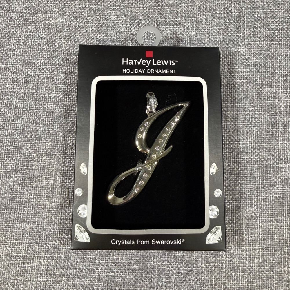 NEW Harvey Lewis Initial J Holiday Ornament Silver Swarovski Crystals Monogram J